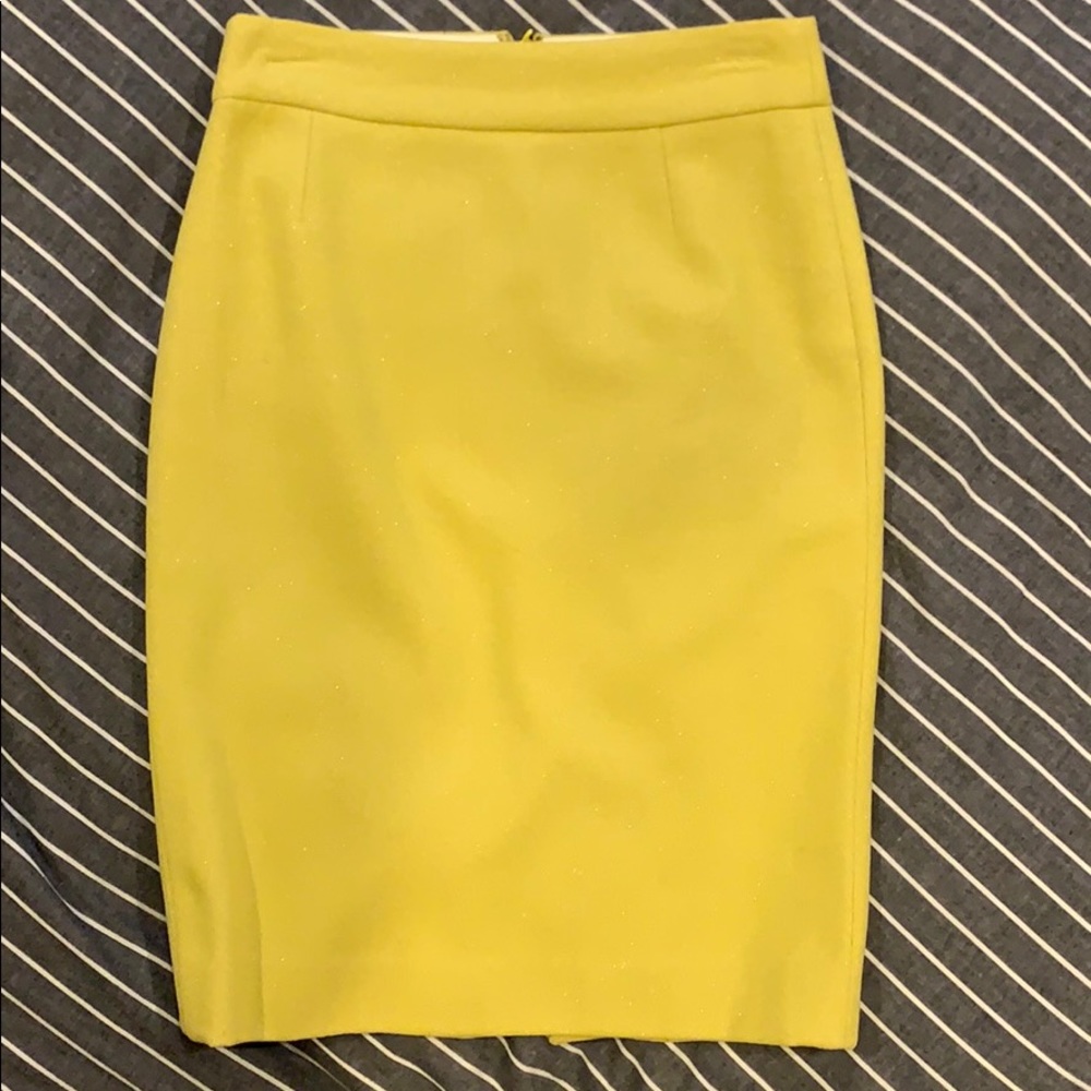 J. Crew Chartreuse Yellow Wool Blend Pencil Skirt